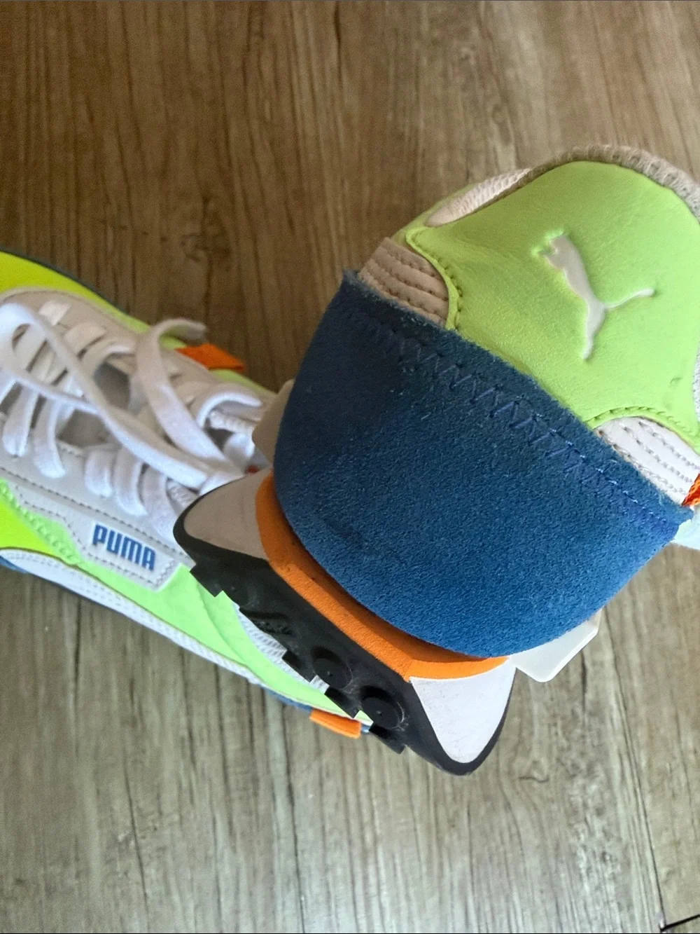 Puma Neon Yellow, White & Blue Low-Top Sneakers